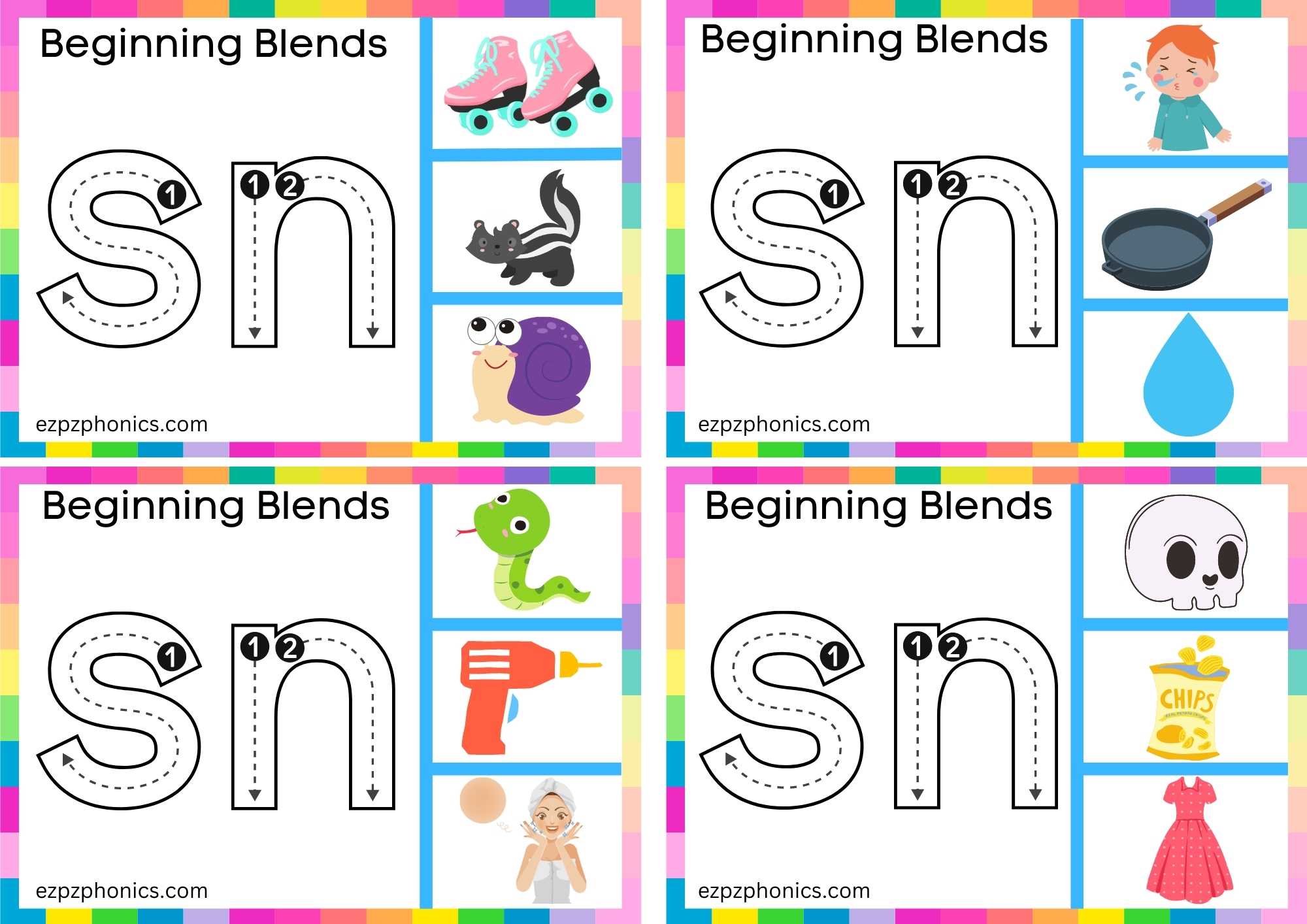 SN Beginning Blends Clip Cards Trace The Letters And Clip The Correct Image Set 2